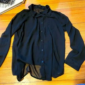 Forever 21 Small Black Sheer Long Sleeve Button Down